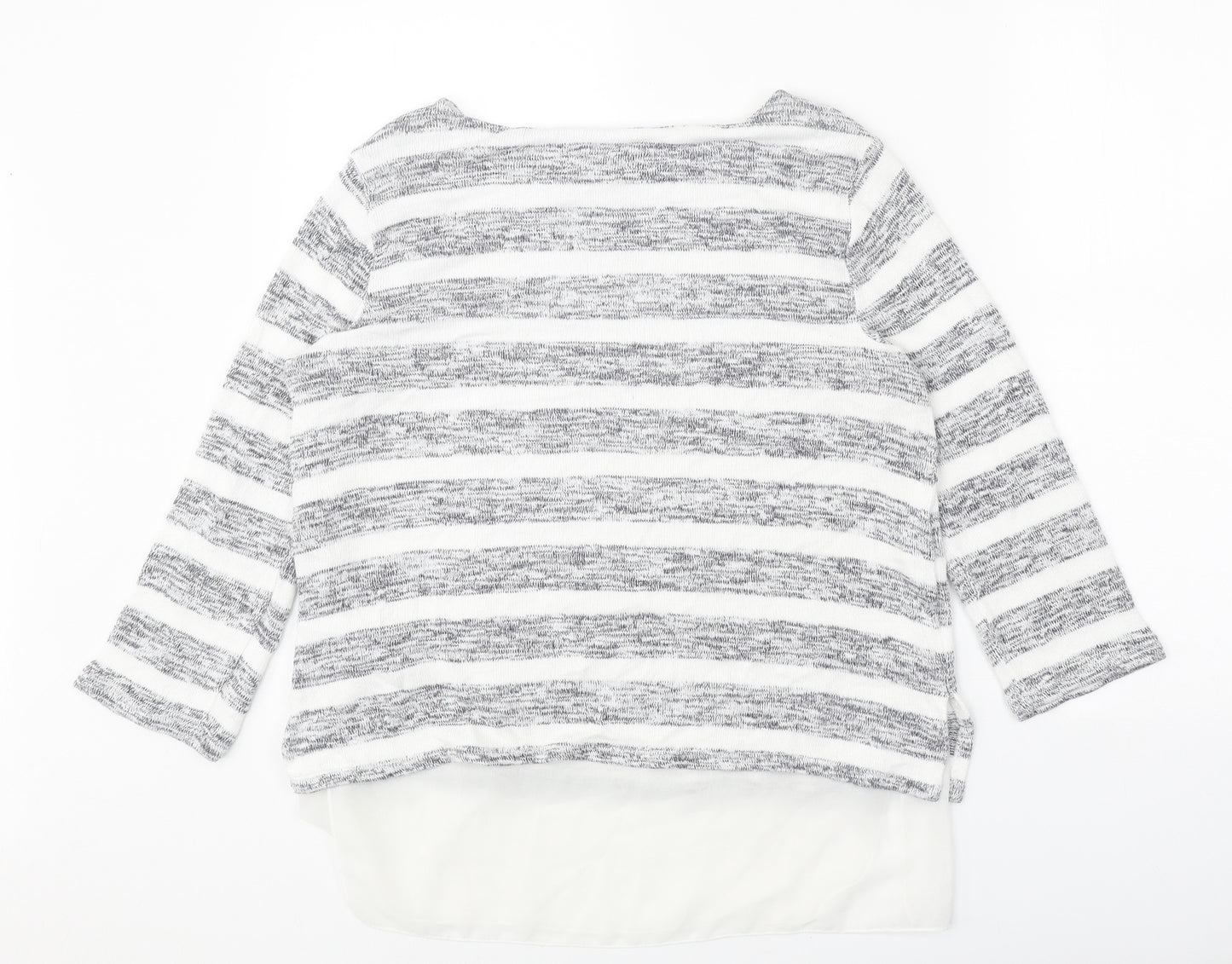 Phase Eight Womens White Boat Neck Striped Viscose Pullover Jumper Size 10 - Chiffon Hem