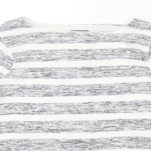 Phase Eight Womens White Boat Neck Striped Viscose Pullover Jumper Size 10 - Chiffon Hem