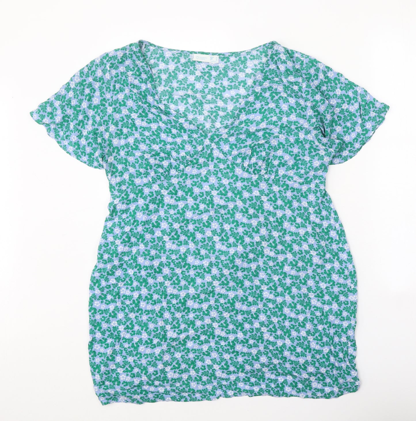 Primark Womens Blue Floral Viscose A-Line Size 16 V-Neck Pullover