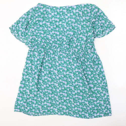 Primark Womens Blue Floral Viscose A-Line Size 16 V-Neck Pullover