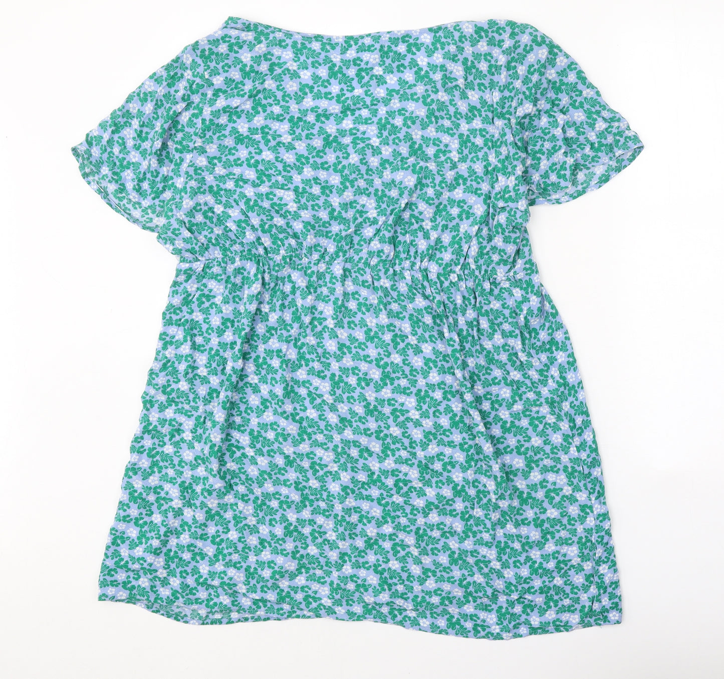 Primark Womens Blue Floral Viscose A-Line Size 16 V-Neck Pullover