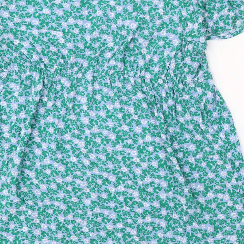 Primark Womens Blue Floral Viscose A-Line Size 16 V-Neck Pullover