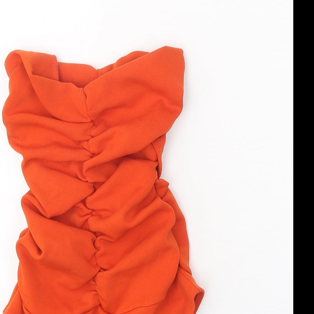 Zara Womens Orange Polyester Bodysuit One-Piece Size S Snap - Ruched