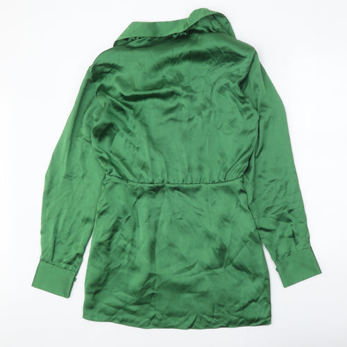 Zara Womens Green Polyester Shirt Dress Size M Collared Button