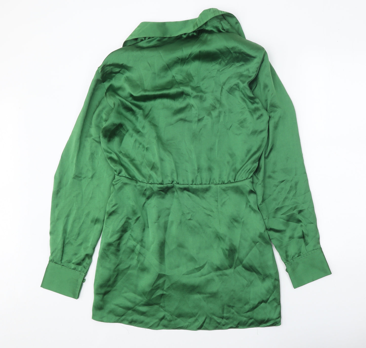 Zara Womens Green Polyester Shirt Dress Size M Collared Button