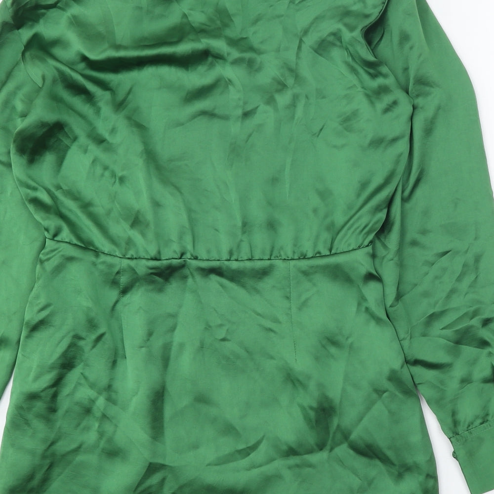 Zara Womens Green Polyester Shirt Dress Size M Collared Button