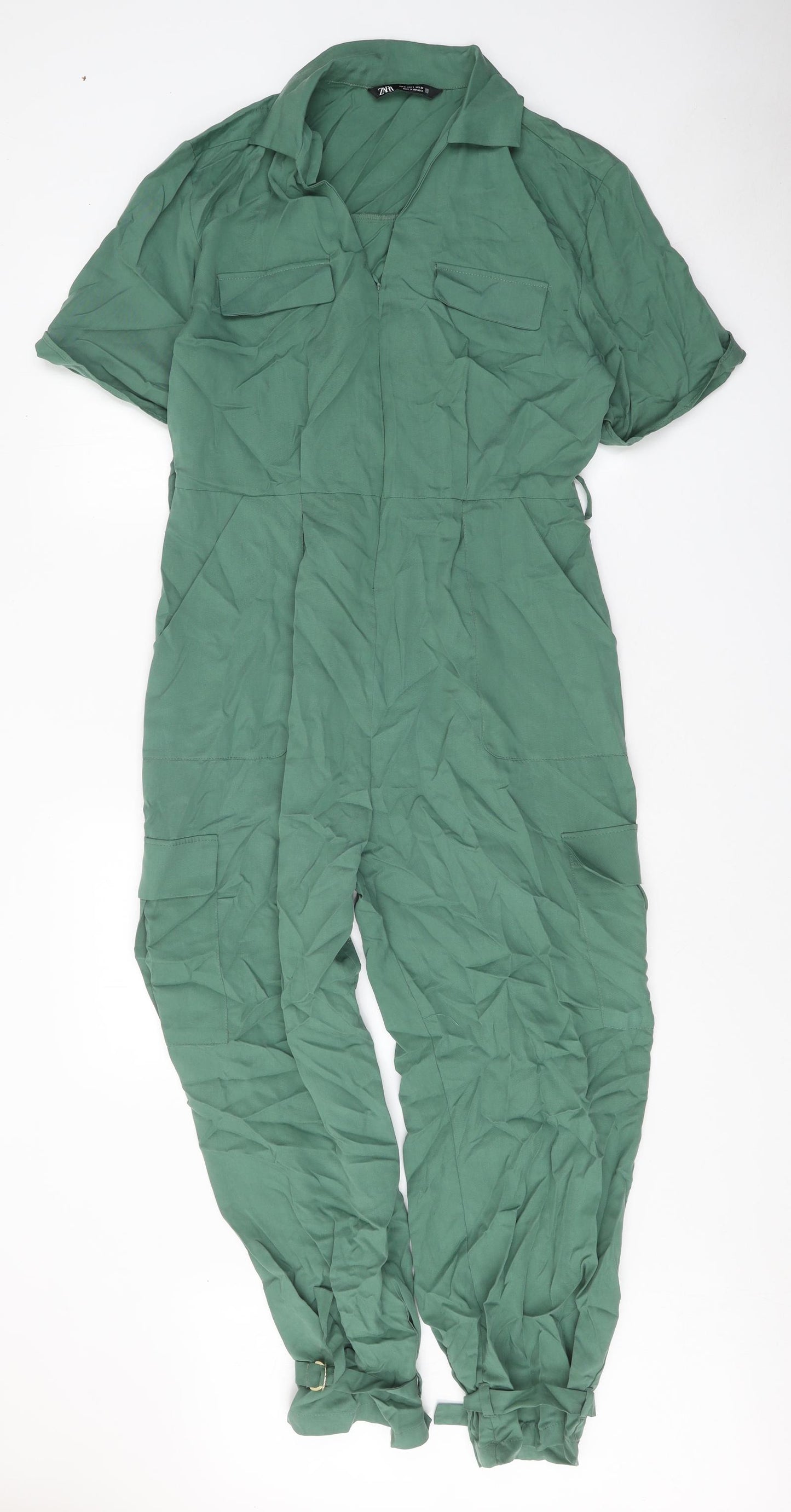 Zara Womens Green Polyester Jumpsuit One-Piece Size S Zip
