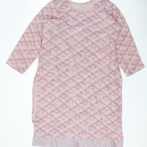 Preworn Womens Pink Geometric Polyester Shift One Size Square Neck Pullover