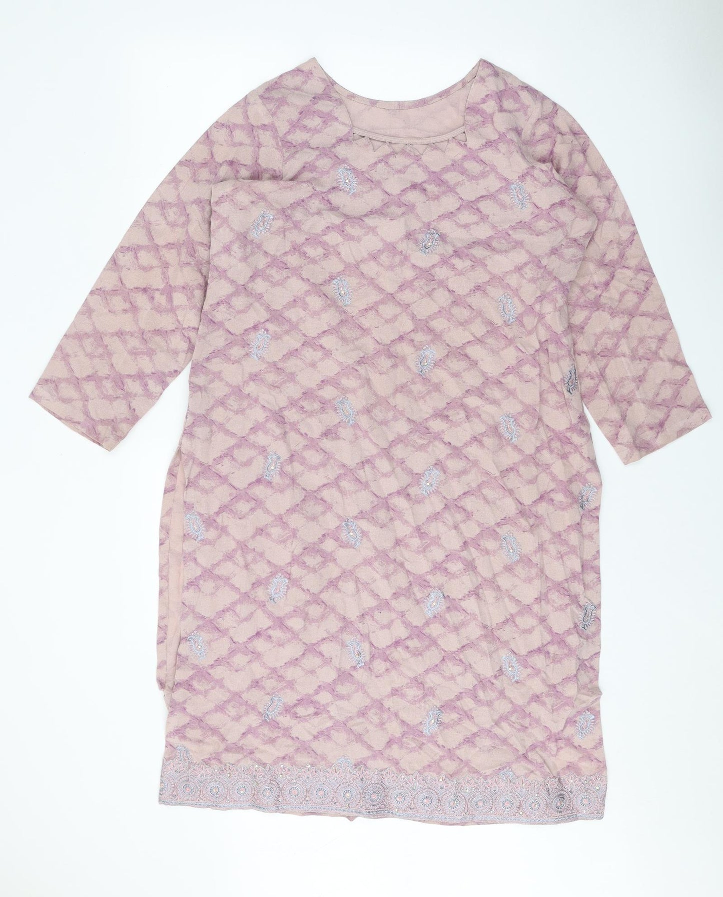 Preworn Womens Pink Geometric Polyester Shift One Size Square Neck Pullover