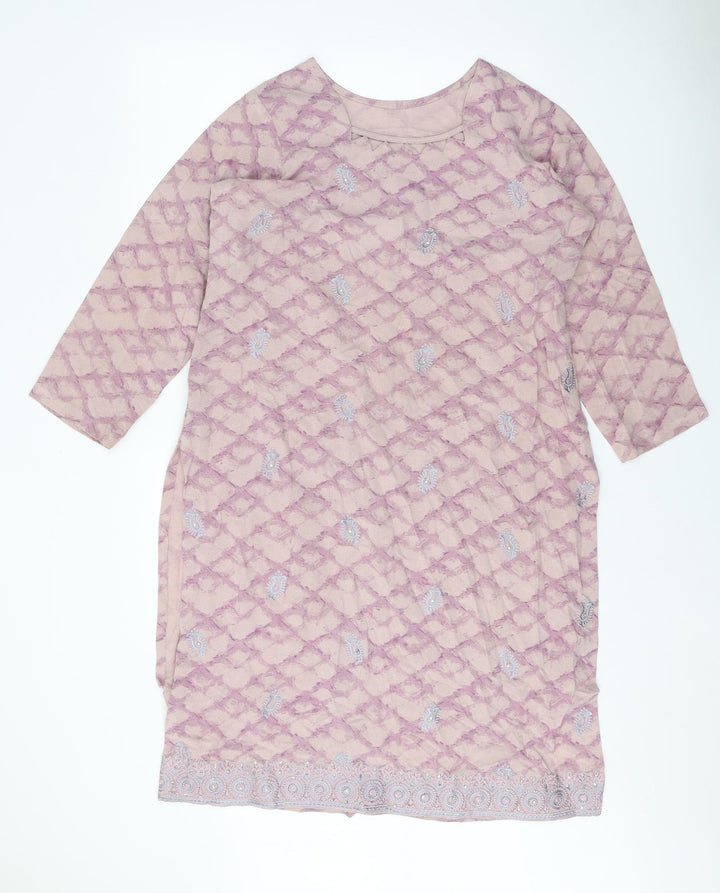 Preworn Womens Pink Geometric Polyester Shift One Size Square Neck Pullover