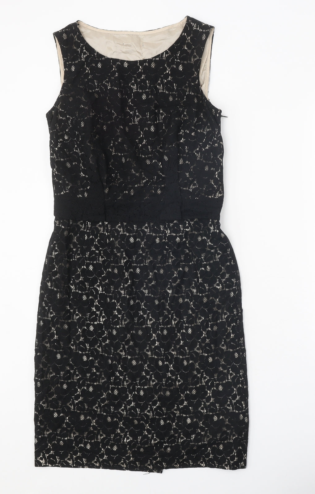 Preworn Womens Black Cotton Shift One Size Round Neck Zip