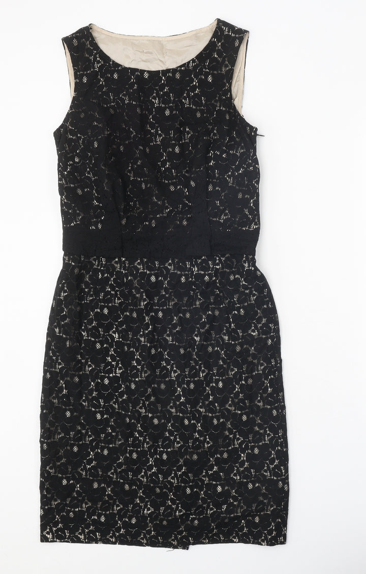 Preworn Womens Black Cotton Shift One Size Round Neck Zip
