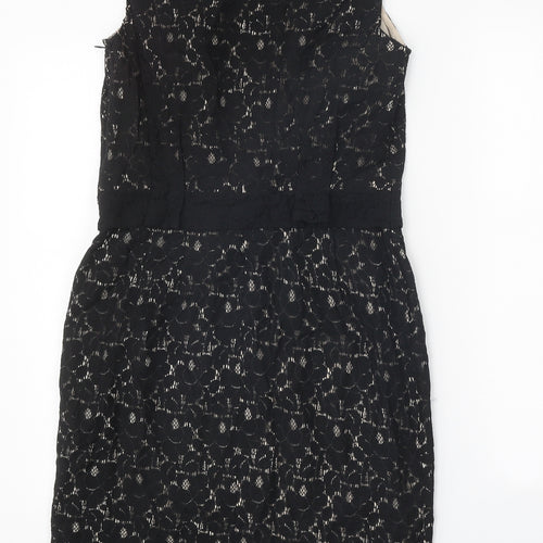 Preworn Womens Black Cotton Shift One Size Round Neck Zip