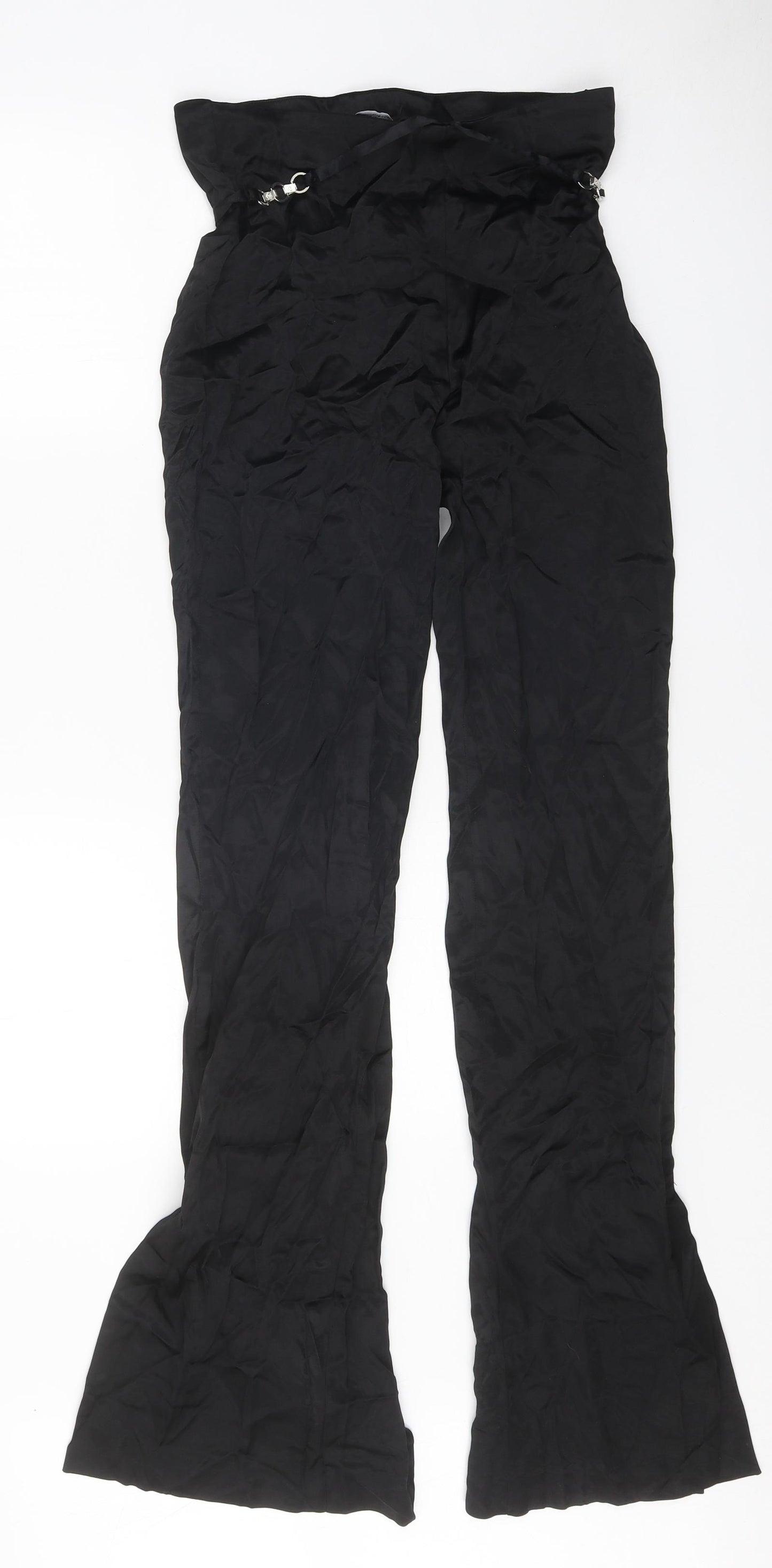 Zara Womens Black Viscose Trousers Size M Regular Zip