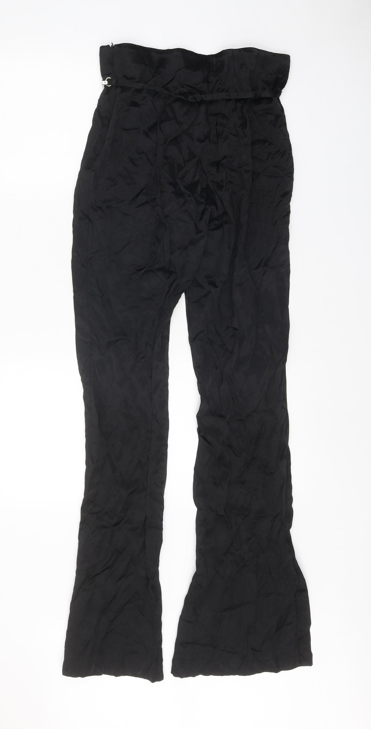 Zara Womens Black Viscose Trousers Size M Regular Zip