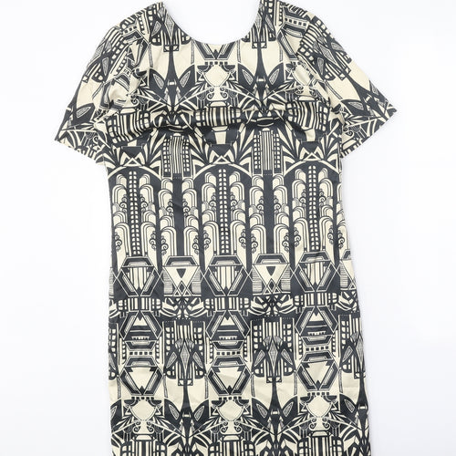 Preworn Womens Beige Geometric Polyester A-Line One Size Round Neck Zip