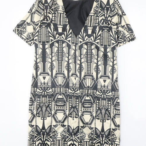 Preworn Womens Beige Geometric Polyester A-Line One Size Round Neck Zip