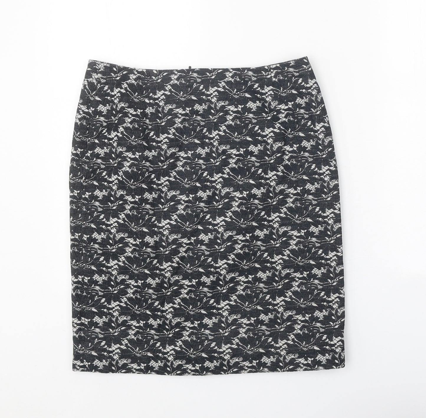 Phase Eight Womens Black Floral Polyester Straight & Pencil Skirt Size 10 Zip