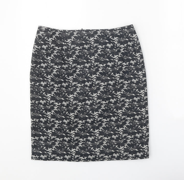 Phase Eight Womens Black Floral Polyester Straight & Pencil Skirt Size 10 Zip