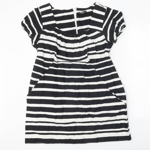 Maria Kaneva Womens Black Striped Polyester A-Line Size 20 Square Neck Tie