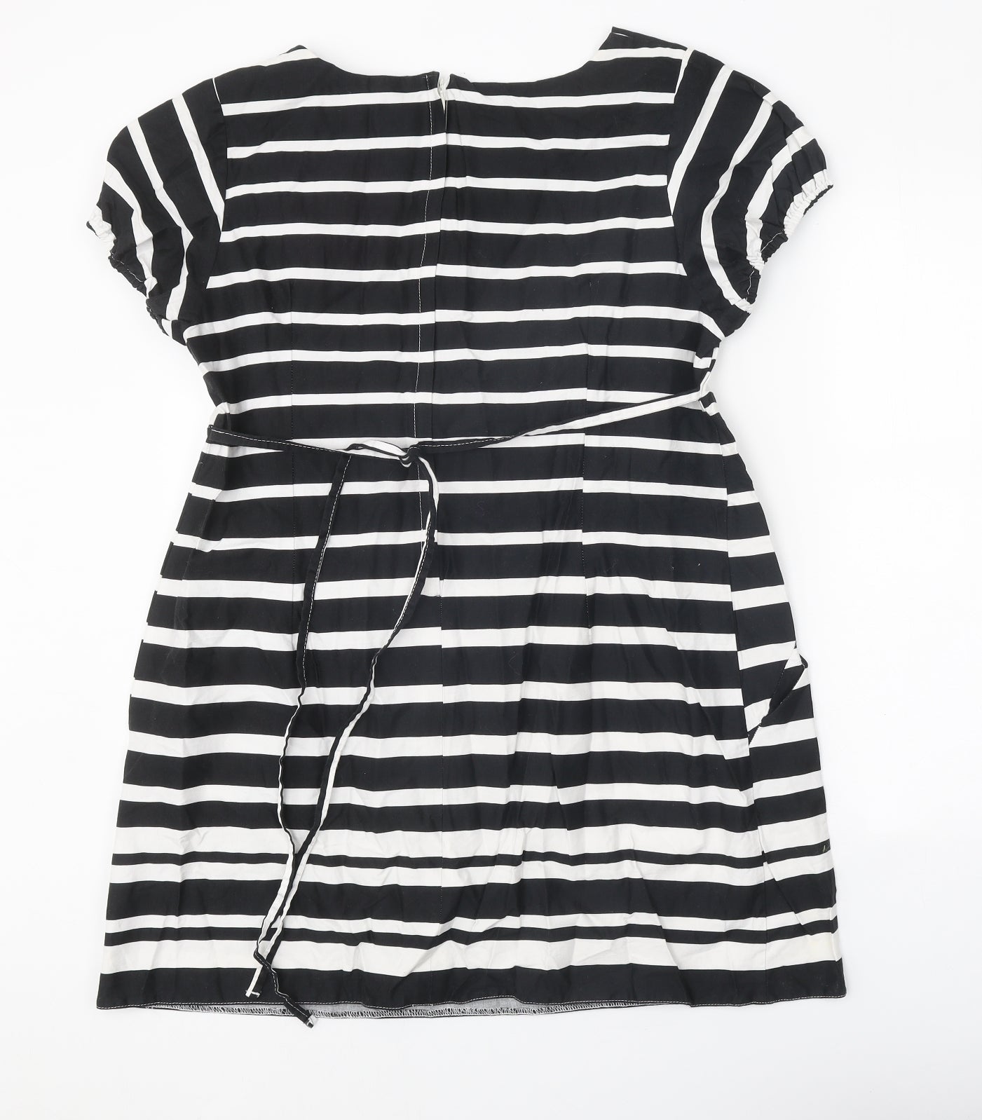 Maria Kaneva Womens Black Striped Polyester A-Line Size 20 Square Neck Tie