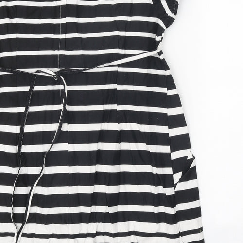 Maria Kaneva Womens Black Striped Polyester A-Line Size 20 Square Neck Tie