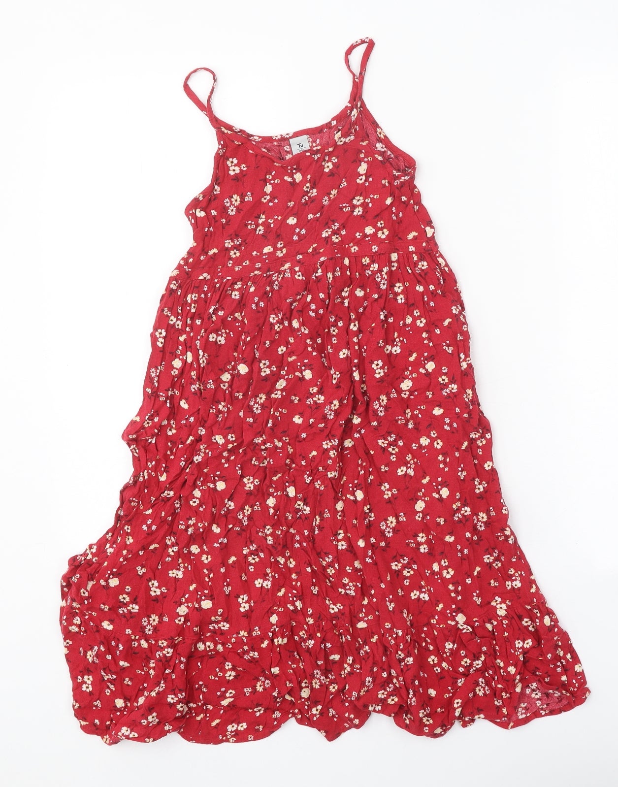 TU Girls Red Floral Viscose Fit & Flare Size 8 Years Scoop Neck Pullover