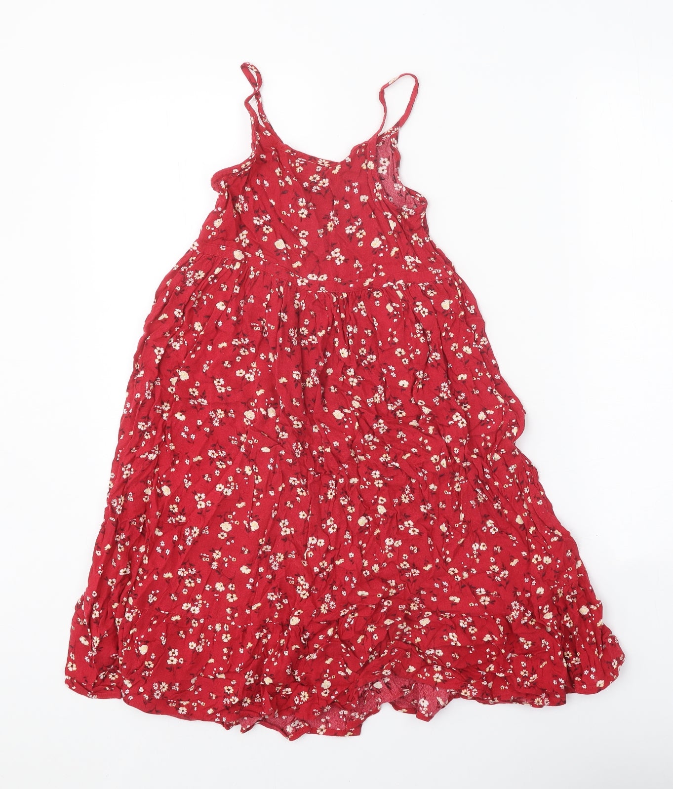 TU Girls Red Floral Viscose Fit & Flare Size 8 Years Scoop Neck Pullover
