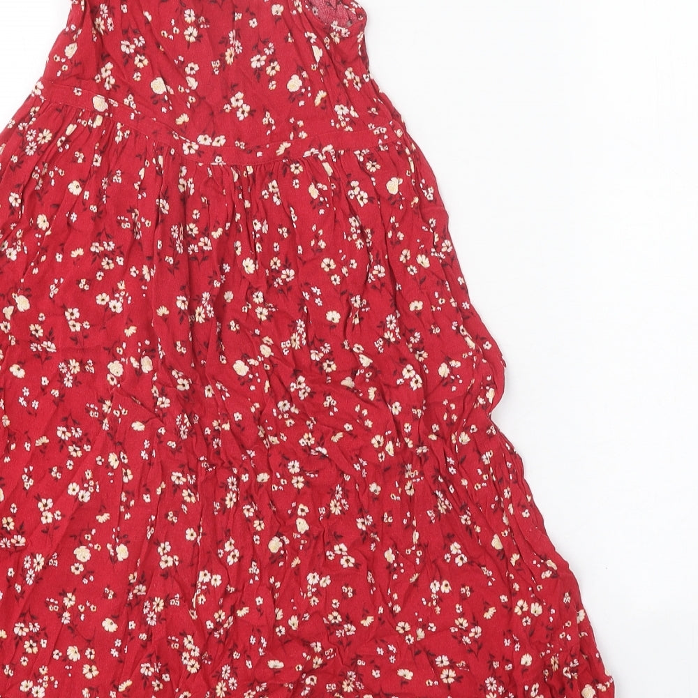 TU Girls Red Floral Viscose Fit & Flare Size 8 Years Scoop Neck Pullover