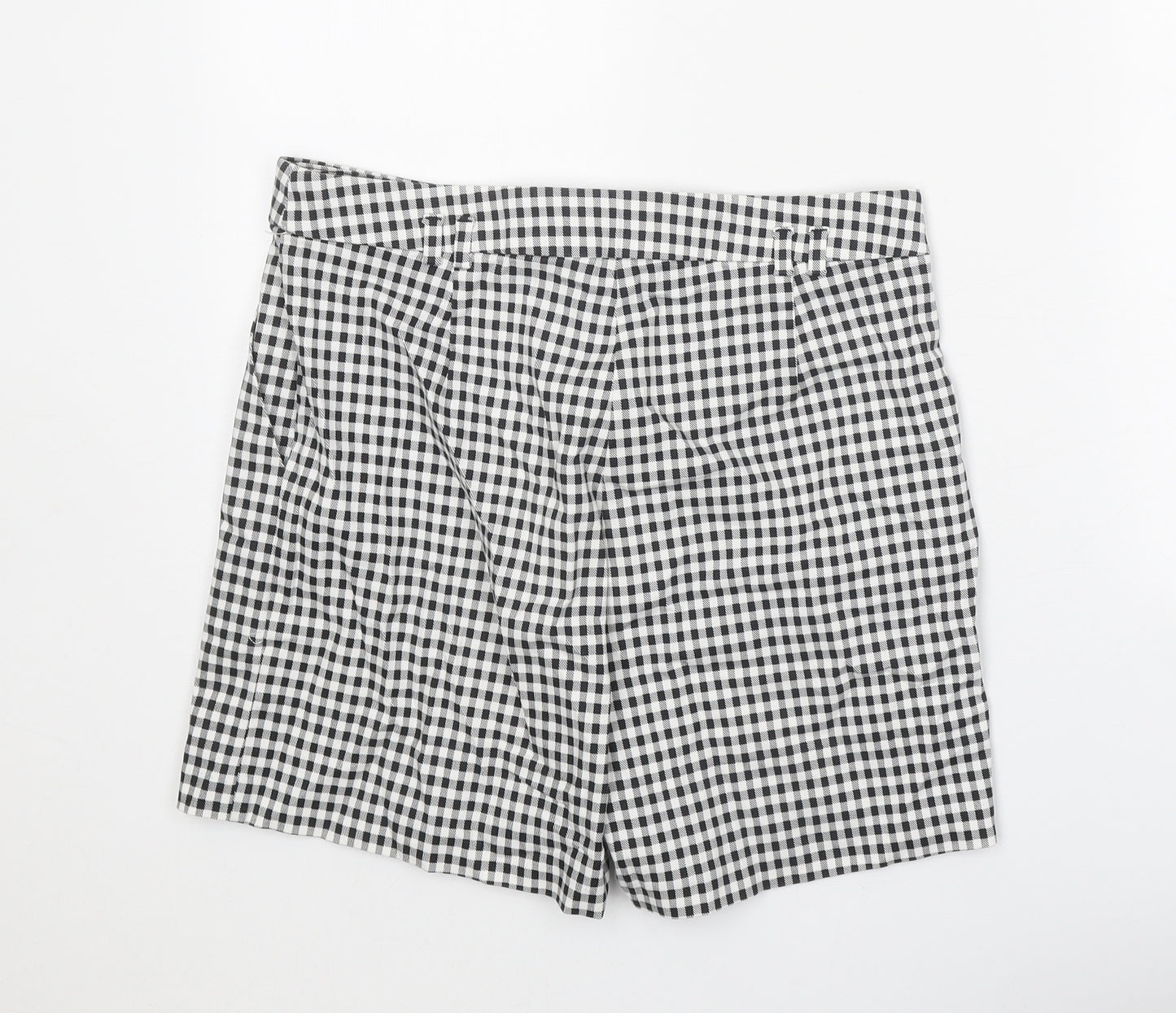 F&F Womens Black Check Cotton Basic Shorts Size 14 Regular Zip
