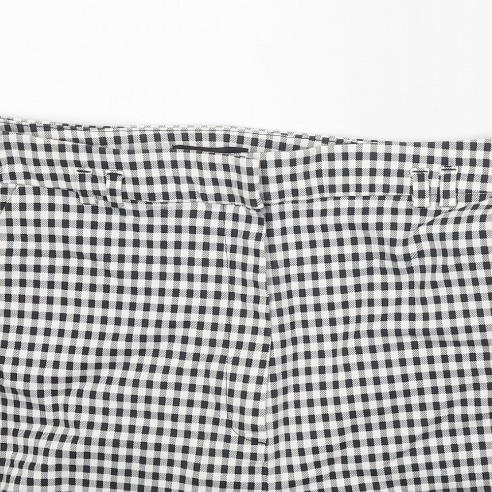 F&F Womens Black Check Cotton Basic Shorts Size 14 Regular Zip