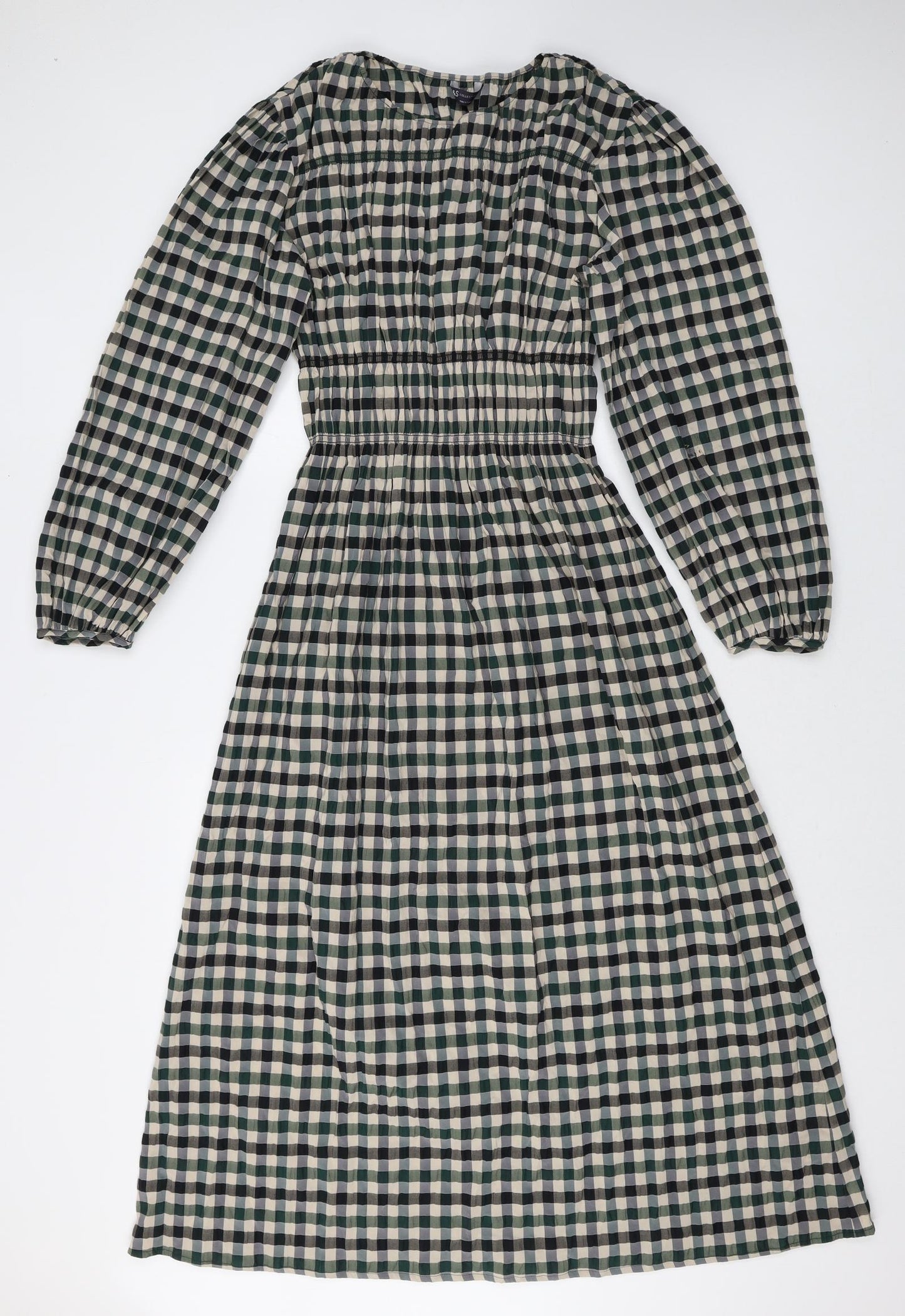 Marks and Spencer Womens Multicoloured Gingham Polyester Fit & Flare Size 8 Round Neck Pullover