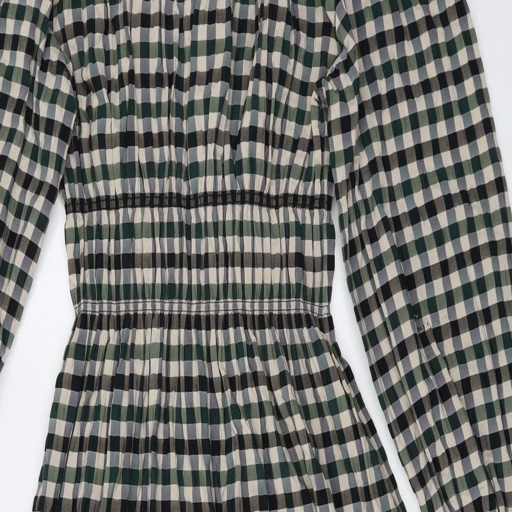 Marks and Spencer Womens Multicoloured Gingham Polyester Fit & Flare Size 8 Round Neck Pullover