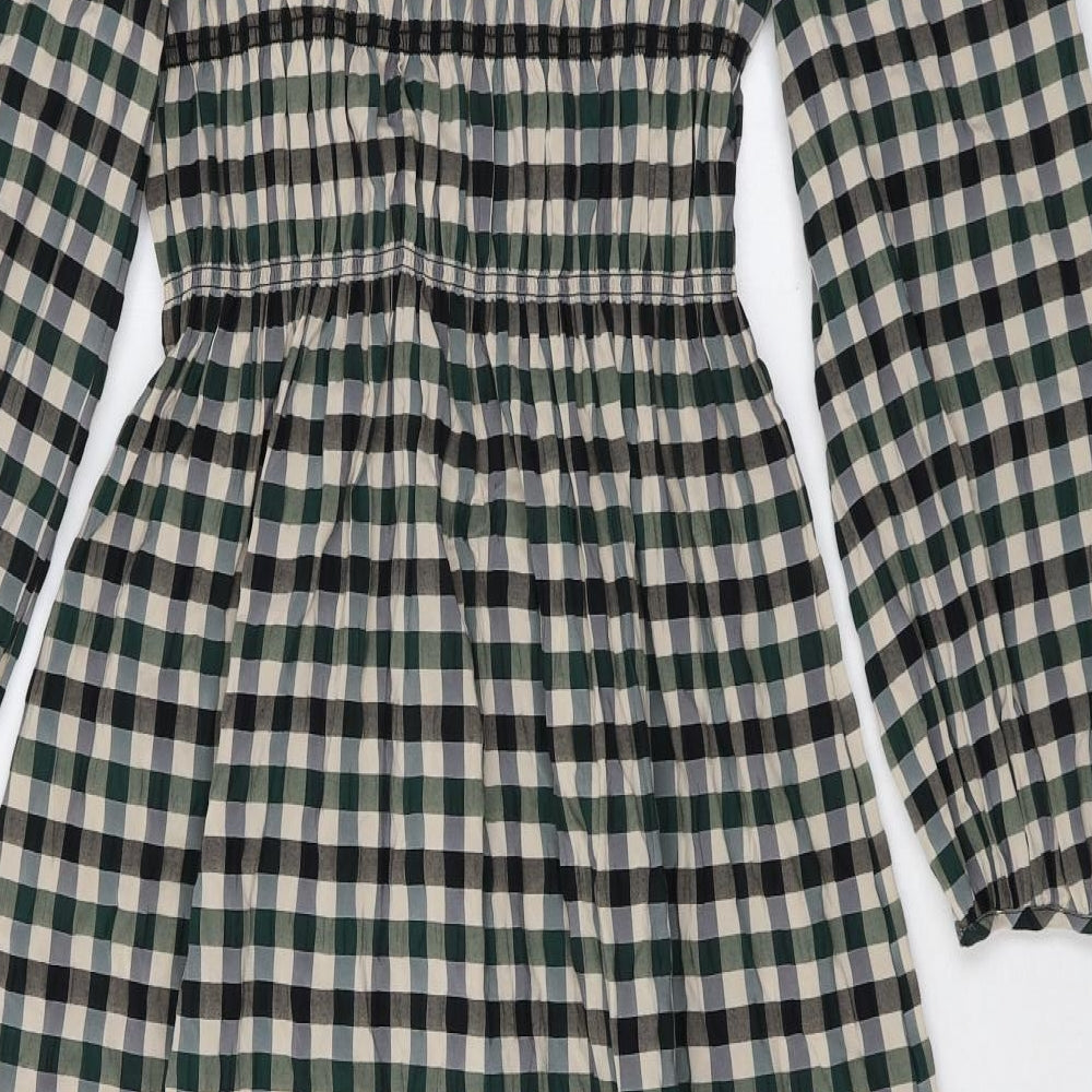 Marks and Spencer Womens Multicoloured Gingham Polyester Fit & Flare Size 8 Round Neck Pullover