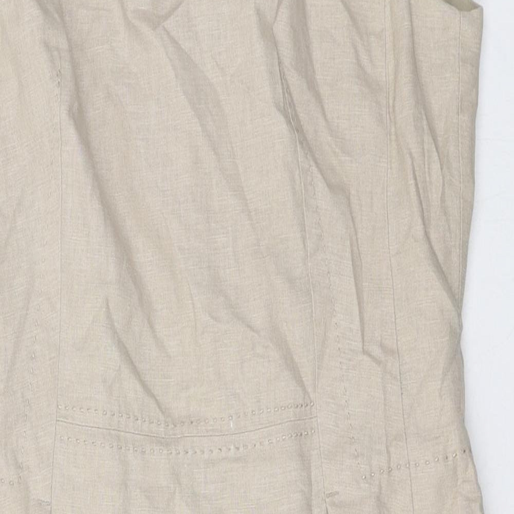 Marks and Spencer Womens Beige Linen Sheath Size 12 Boat Neck Zip