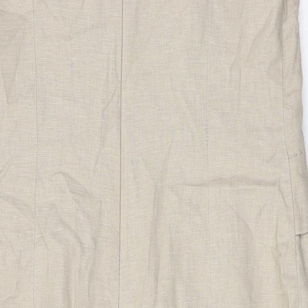 Marks and Spencer Womens Beige Linen Sheath Size 12 Boat Neck Zip