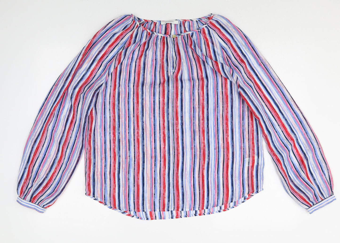 Classic Womens Multicoloured Striped Polyester Basic Blouse Size 12 Boat Neck