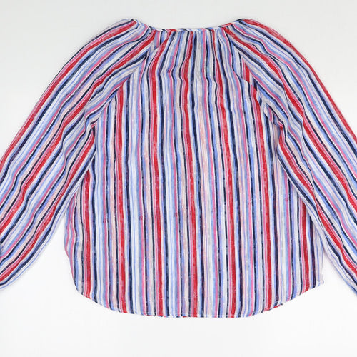 Classic Womens Multicoloured Striped Polyester Basic Blouse Size 12 Boat Neck