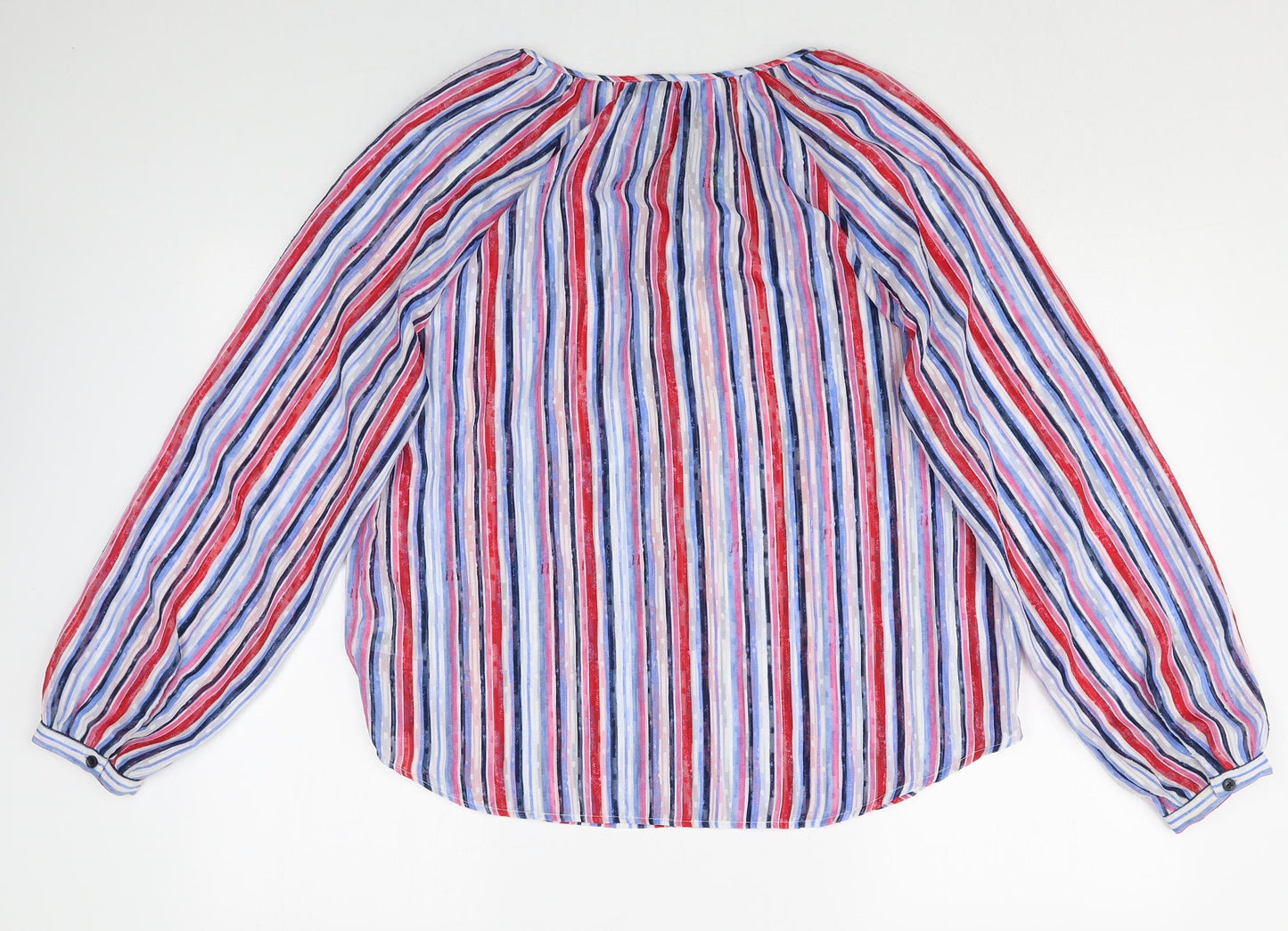 Classic Womens Multicoloured Striped Polyester Basic Blouse Size 12 Boat Neck