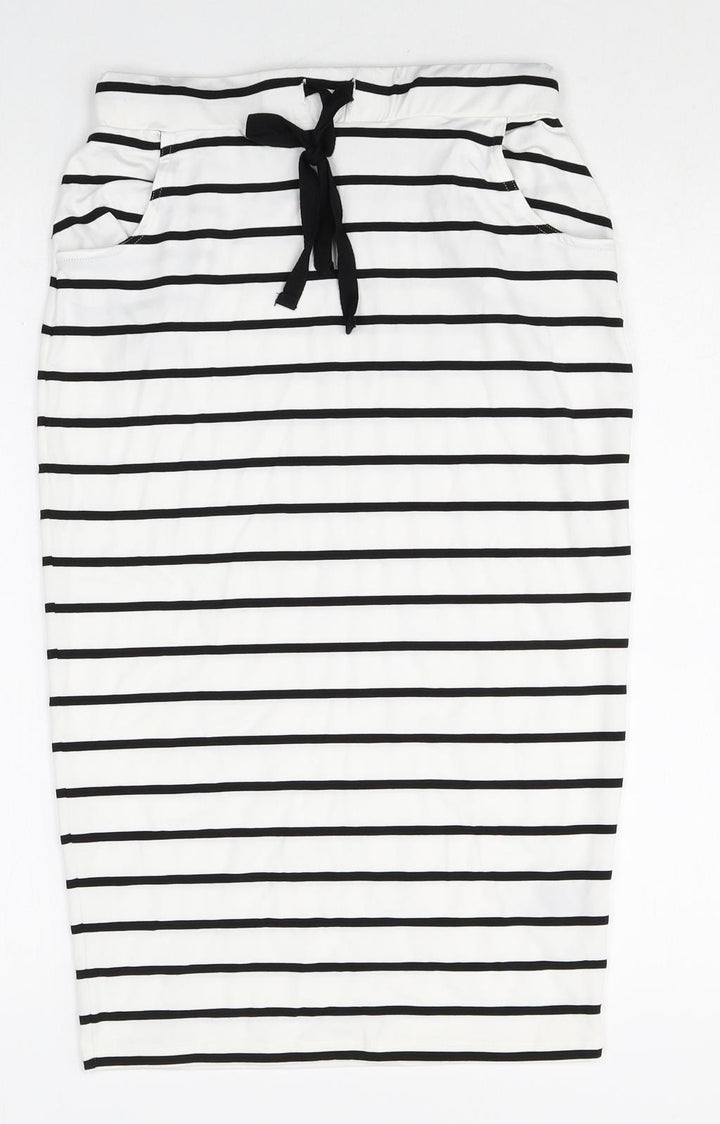 ODEL Womens White Striped Polyester Straight & Pencil Skirt Size 8 Drawstring