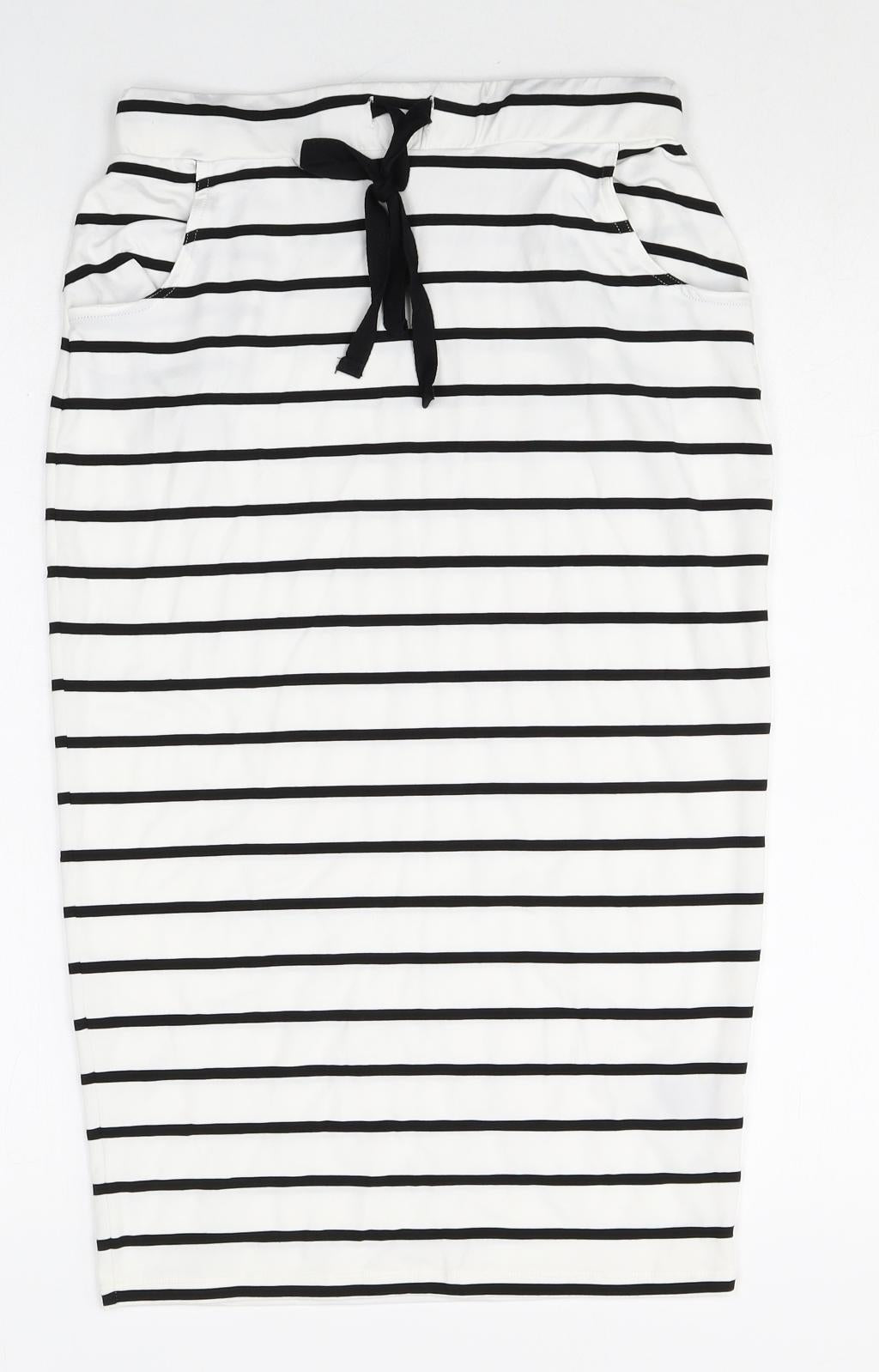 ODEL Womens White Striped Polyester Straight & Pencil Skirt Size 8 Drawstring