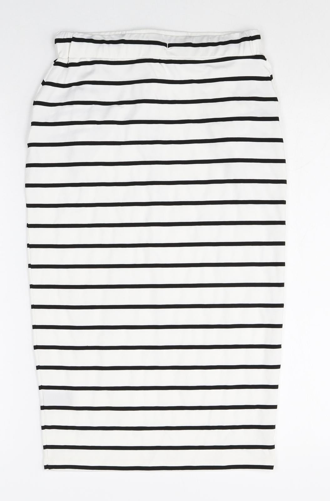 ODEL Womens White Striped Polyester Straight & Pencil Skirt Size 8 Drawstring
