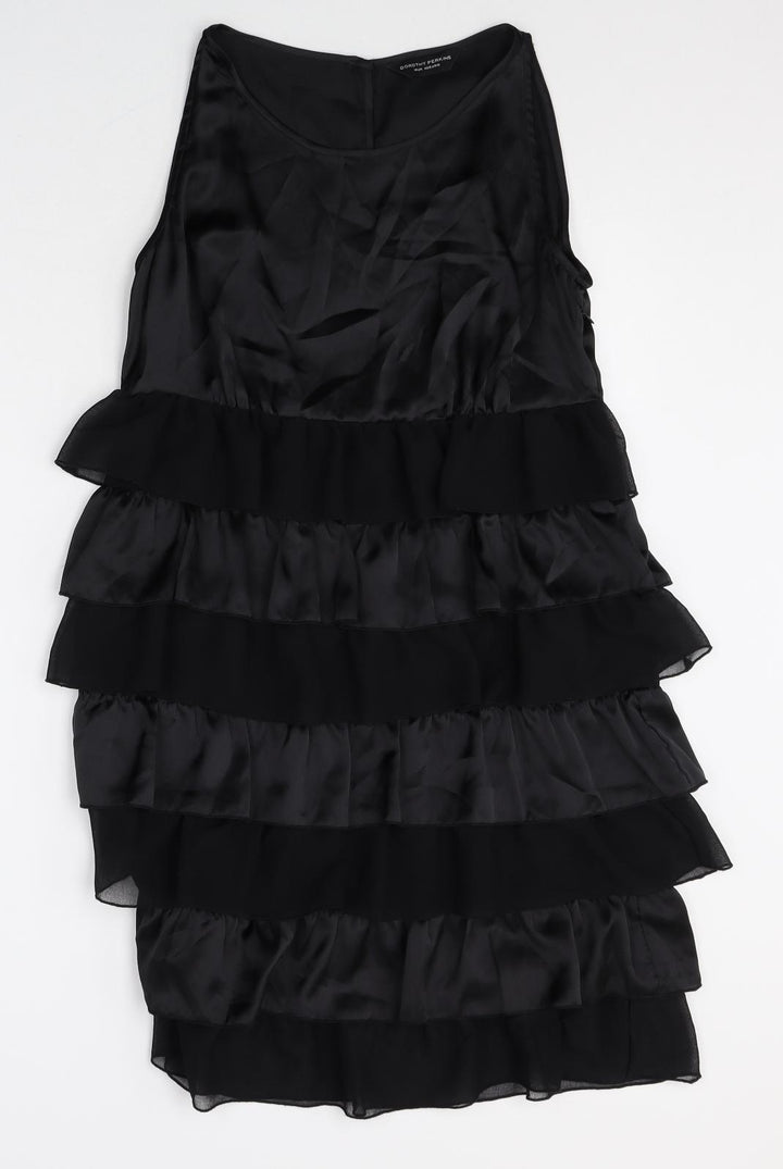 Dorothy Perkins Womens Black Polyester A-Line Size 14 Scoop Neck Button