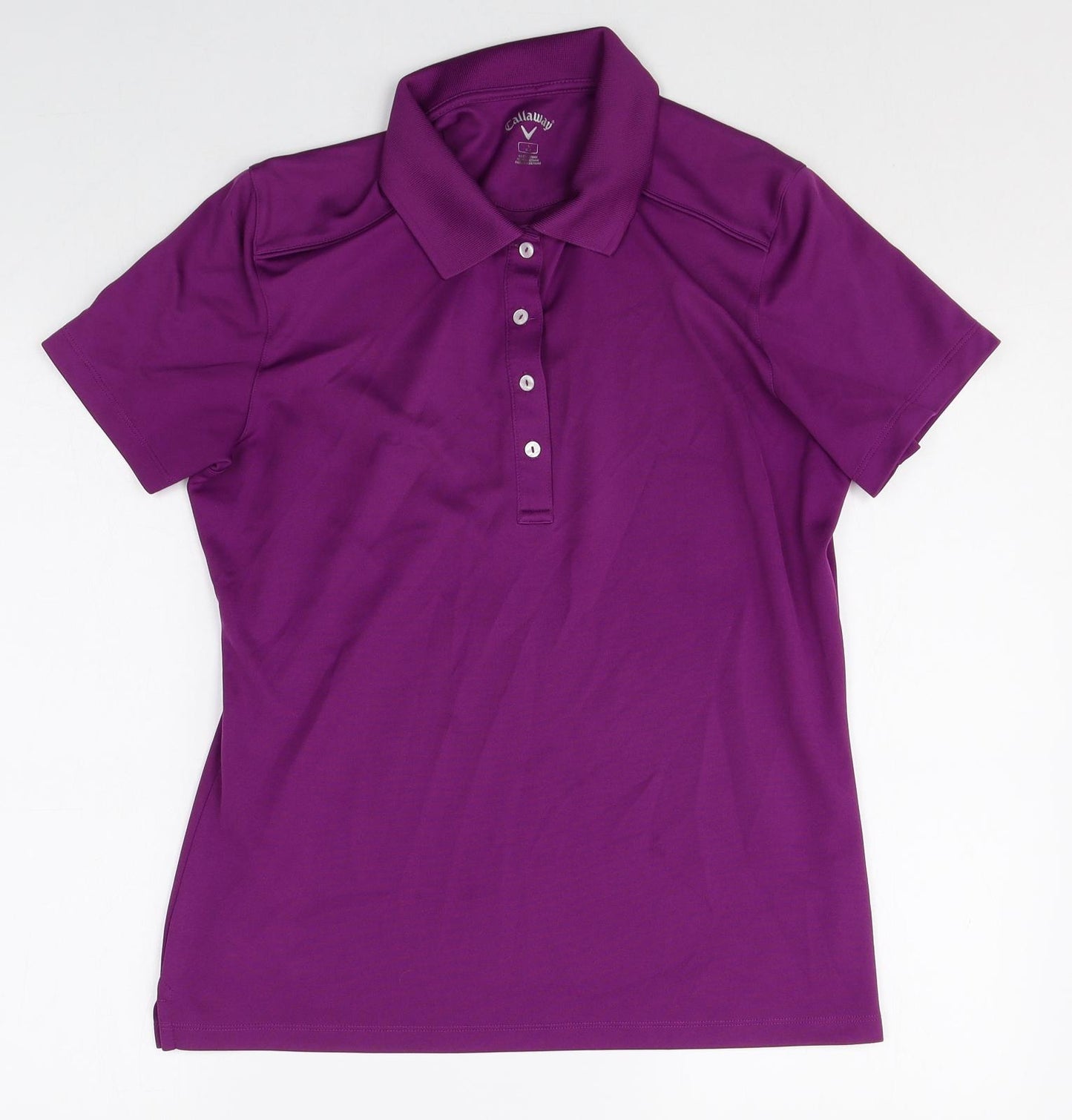 Callaway Womens Purple Polyester Basic Polo Size L Collared Button