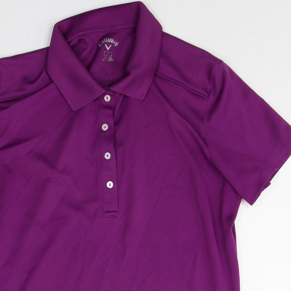 Callaway Womens Purple Polyester Basic Polo Size L Collared Button