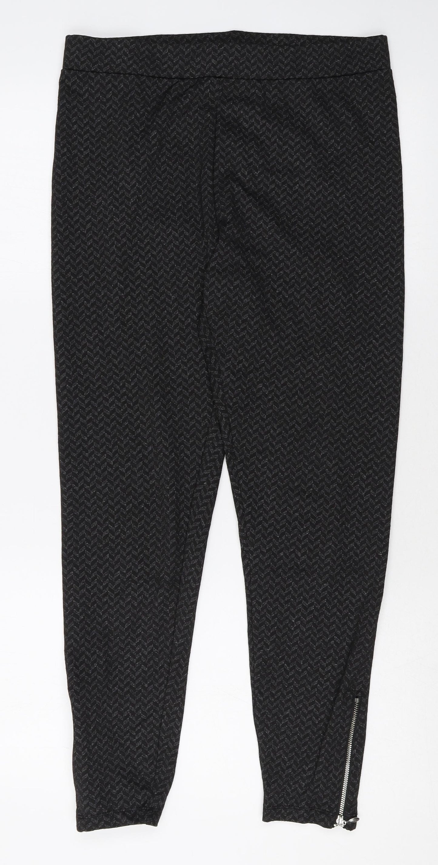 Papaya Womens Black Geometric Polyester Jegging Trousers Size 14 Regular - Tregging