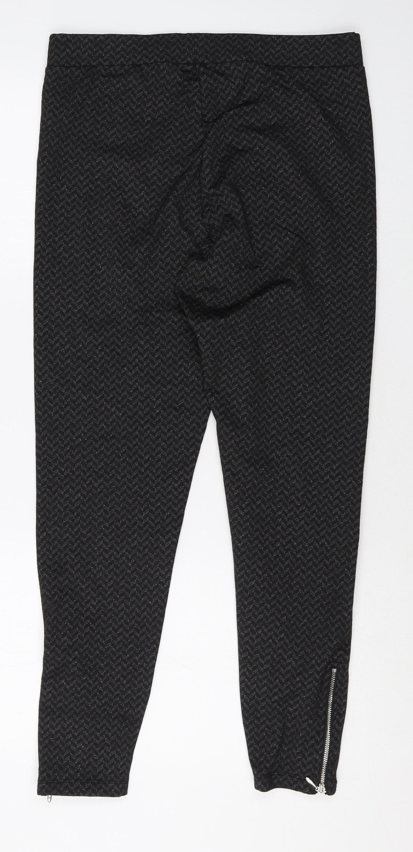 Papaya Womens Black Geometric Polyester Jegging Trousers Size 14 Regular - Tregging