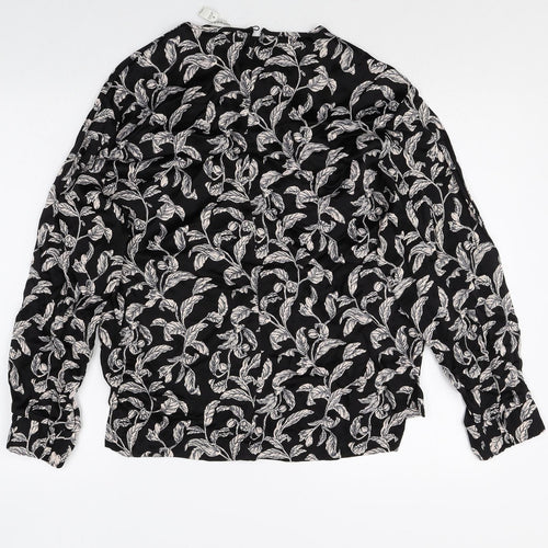 Autograph Womens Black Geometric Viscose Basic Blouse Size 8 Round Neck