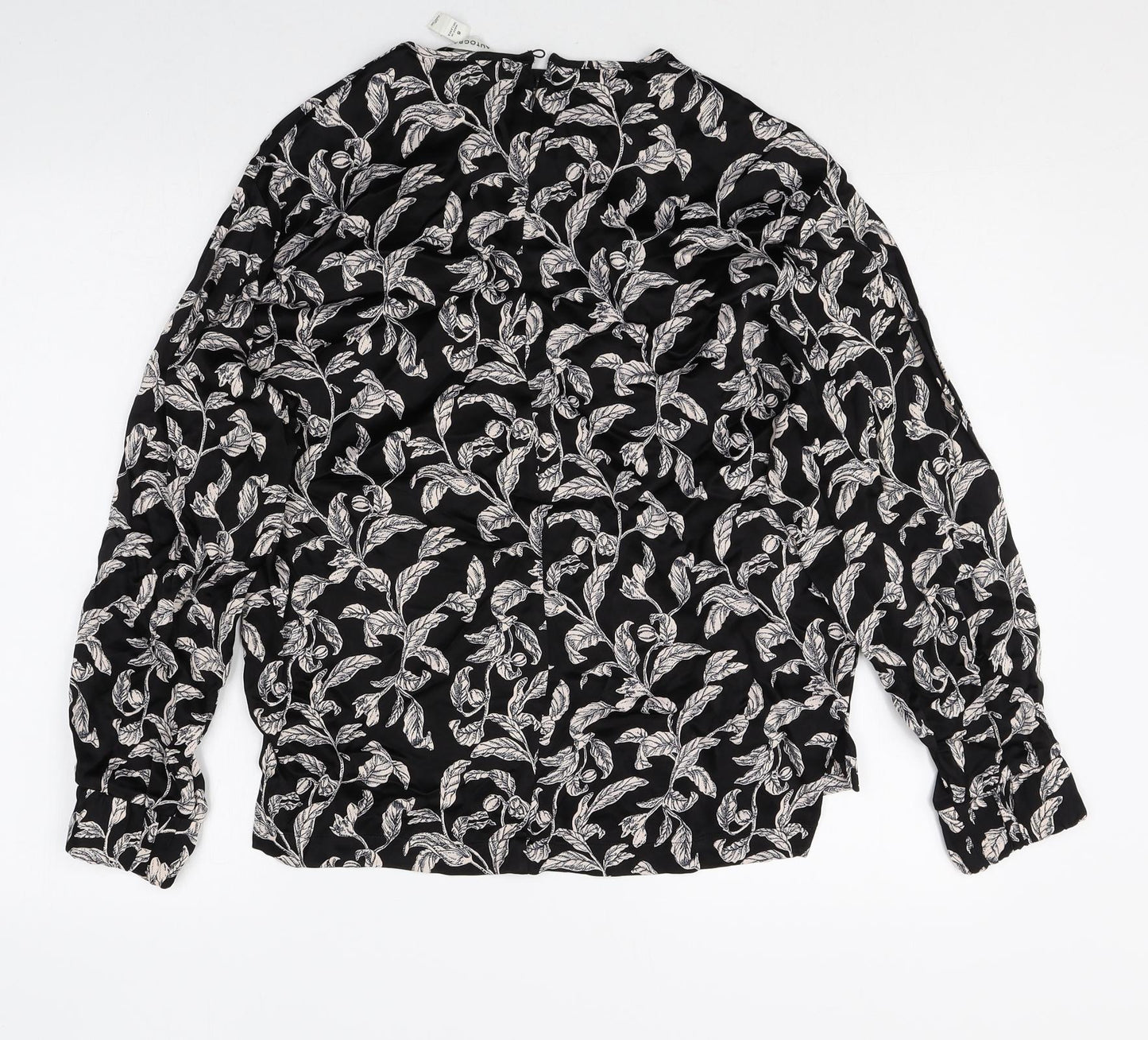 Autograph Womens Black Geometric Viscose Basic Blouse Size 8 Round Neck