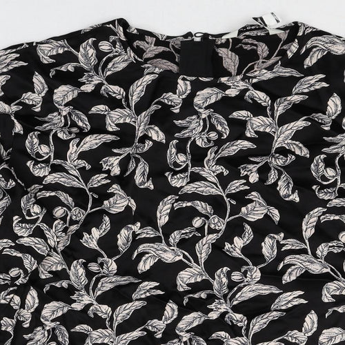 Autograph Womens Black Geometric Viscose Basic Blouse Size 8 Round Neck